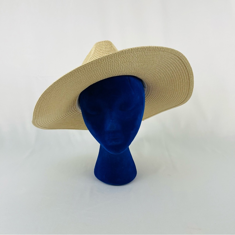 NWOT Jones New York Natural Straw Sun Hat Wide Brim with Black Trim - Picture 11 of 12